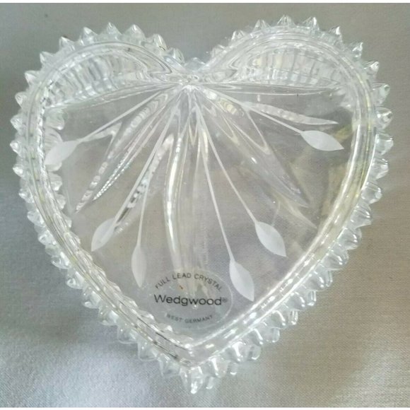 Vintage Wedgewood Lead Crystal Heart Trinket Box West Germany Signed 4.5" - Picture 3 of 5